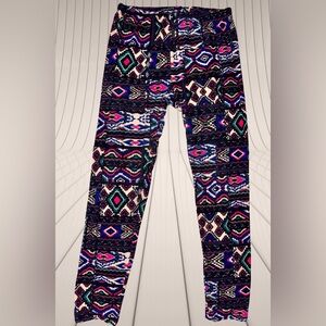 NoBo Black, Pink, Teal Geometric Aztec Tribal Print Leggings Juniors Size 11/13